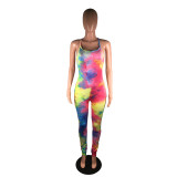 EVE Sexy Fashion Tie-dye Print Suspenders Jumpsuit BS-1207