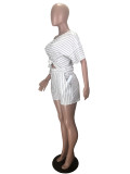 EVE Plus Size 4XL Fashion Striped Loose Short Sleeve Shorts Two Piece Set MX-1131
