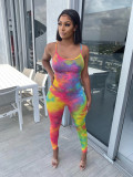 EVE Sexy Fashion Tie-dye Print Suspenders Jumpsuit BS-1207