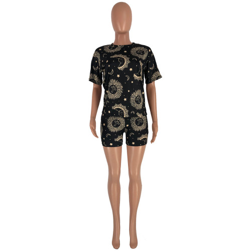 Wholesale Casual Printed Short Sleeve Two Piece Shorts Set Cyao