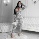 EVE Long Sleeve Tie-dyed Sports Casual Long Jumpsuit With Mask AWN-5101