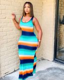 EVE Plus Size Sexy Print Colorful Sleeveless Long Dress MTY-6355-1