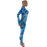 EVE Long Sleeve Tie-dyed Sports Casual Long Jumpsuit With Mask AWN-5101