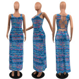 EVE Plus Size Fahion Sexy Print Sleeveless Maxi Dress MTY-6385