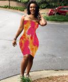 EVE Sexy Tie Dye Print Strapless Bodycon Tube Dress OM-1107