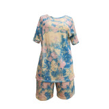 EVE Tie Dye Print Casual Loose Two Piece Shorts Set TR-1058
