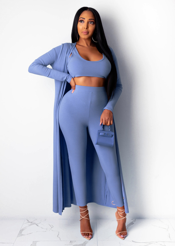 EVE Solid Tank Tops +Long Cloak +Pants 3 Piece Sets ZSD-0309