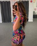 EVE Sexy Letter Print Zipper Bodycon Rompers MN-9258