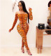 EVE Sports Fashion Off Shoulder Long Sleeve Tigers Pattern Bodysuit+Long Pants Set YFS-102