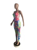 EVE Tie Dye Print Sleeveless Backless Skinny Jumpsuits CHY-1245
