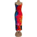 EVE Plus Size Tie Dye Long Slip Dress With Headscarf FNN-8515