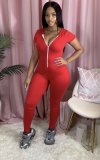 EVE Solid Hooded Zipper Skinny One Piece Jumpsuits YM-9223