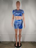 EVE Sexy Printed Crop Top Shorts Two Piece Sets MK-3014