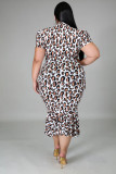 EVE Plus Size 5XL Leopard Short Sleeve Midi Dress BMF-001