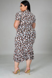 EVE Plus Size 5XL Leopard Short Sleeve Midi Dress BMF-001