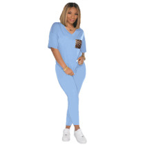 EVE Casual V Neck Short Sleeve Two Piece Pants Set AWF-0011