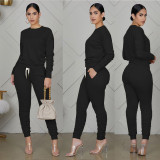 EVE Streetwear Fashion Casual Tracksuit Solid Color Long Sleeve Pants Set XMY-9255