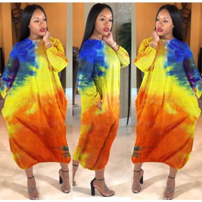 EVE Plus Size 4XL Tie Dye Long Sleeve Loose Maxi Dress YFS-3537