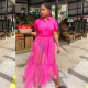 EVE Solid Mesh Patchwork Short Sleeve Maxi Dress LS-0317