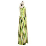 EVE Colorful Striped V Neck Spaghetti Strap Loose Maxi Dress SMR-9661