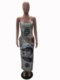 EVE Plus Size Dollar Print Sleeveless Slip Maxi Dress SHA-6164