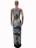 EVE Plus Size Dollar Print Sleeveless Slip Maxi Dress SHA-6164
