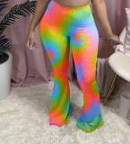 EVE Tie Dye Print Skinny Long Flared Pants WSM-5182