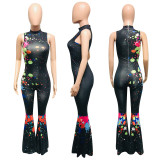 Trendy Printed Sleeveless Flared Jumpsuits NIK-157
