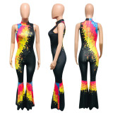 Trendy Printed Sleeveless Flared Jumpsuits NIK-157