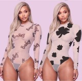 EVE Plus Size Sexy Print Long Sleeve Bodysuit GLF-8001