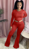 EVE Plus Size Solid Long Sleeve Flare Pants 2 Piece Sets FNN-8519