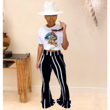 EVE Casual Lip Print T-shirt Flared Pants Suit YIY-5204