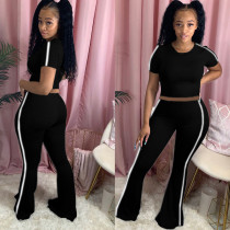 EVE Black Casual T Shirt Flared Pants Two Piece Sets BLI-2116