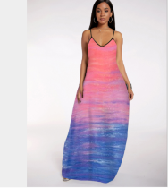 EVE Tie Dye Print Spaghetti Strap Loose Maxi Dress SHA-6166