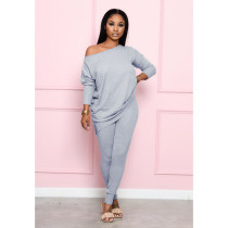 EVE Casual Solid Long Sleeve Two Piece Pants Suit CH-8132
