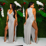 EVE Sexy Sleeveless High Split Beach Mesh Long Dress SMR-9666