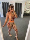 EVE Sexy Printed Bodysuit And Pants 2 Piece Sets Without Mask JH-180