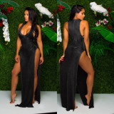 EVE Sexy Sleeveless High Split Beach Mesh Long Dress SMR-9666