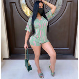 Tie Dye Batwing Sleeve T Shirt Shorts Set Without Mask TE-4080