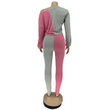 EVE Plus Size Contast Color Long Sleeve Two Piece Pants Set FNN-8522