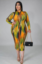 EVE Plus Size 5XL Tie Dye Long Sleeves Slim Midi Dress BMF-016