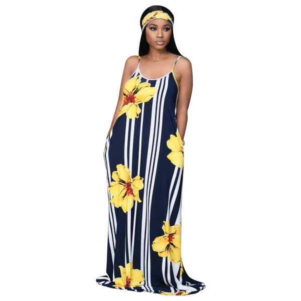 Floral Print Maxi Slip Dress With Headscarf NK-8567
