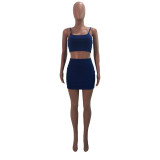 EVE Solid Cami Tops Mini Skirt Two Piece Sets JCF-7018