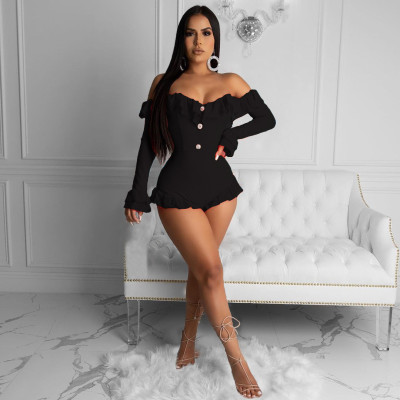 EVE Sexy Off Shoulder Ruffled Slim Fit Party Club Short Bodysuits  MUL-132