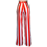 EVE Casual Striped Sashes Wide Leg Long Pants JCF-7011