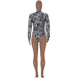 EVE Zebra Stripe Long Sleeve Bodysuit And Skirt 2 Piece Sets JCF-7003