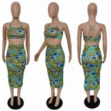 EVE Sexy Floral Print Cross Top And Bodycon Skirt Two Piece Set MUL-113
