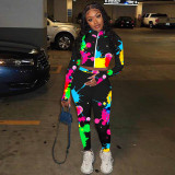 Tie Dye Long Sleeve Zipper Two Piece Pants Set TE-4095