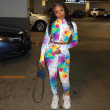 Tie Dye Long Sleeve Zipper Two Piece Pants Set TE-4095