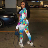 Tie Dye Long Sleeve Zipper Two Piece Pants Set TE-4095
